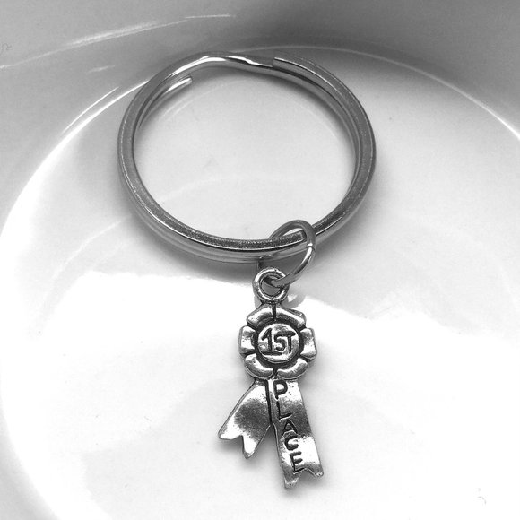 Miniature First Place Ribbon Charm Keyring Keychain - Picture 1 of 3